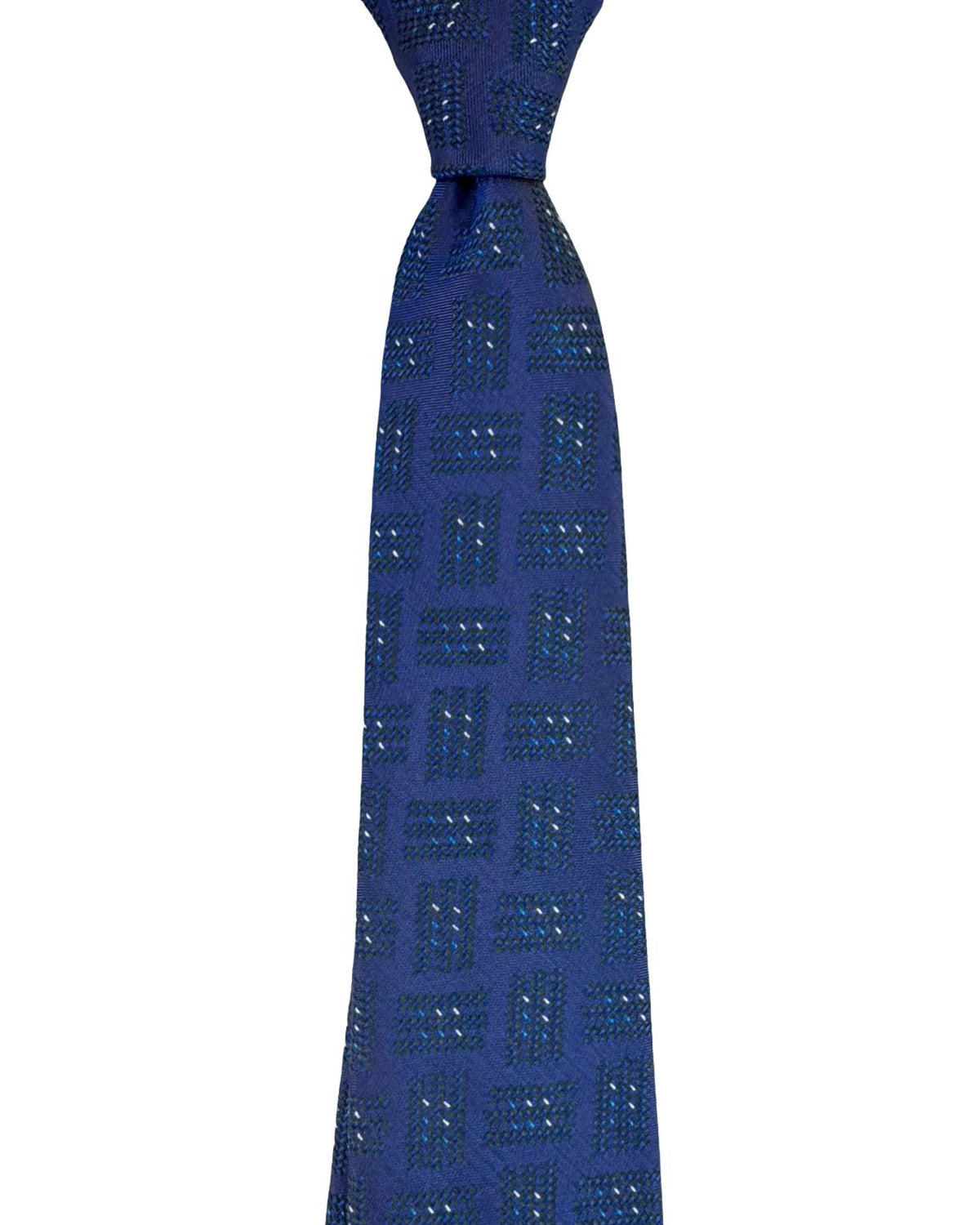 Sartorio Napoli Sevenfold Tie Sapphire Blue Block Pattern