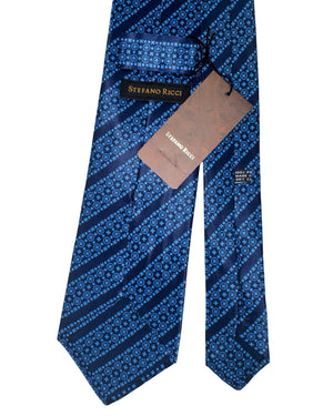 New Stefano Ricci Tie Dark Blue Patterned Stripes