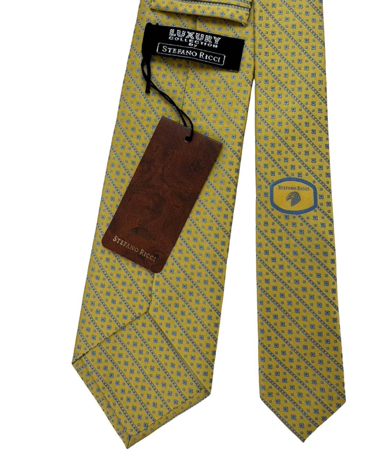 Stefano Ricci Tie Mustard Gray Blue Geometrics Stripes