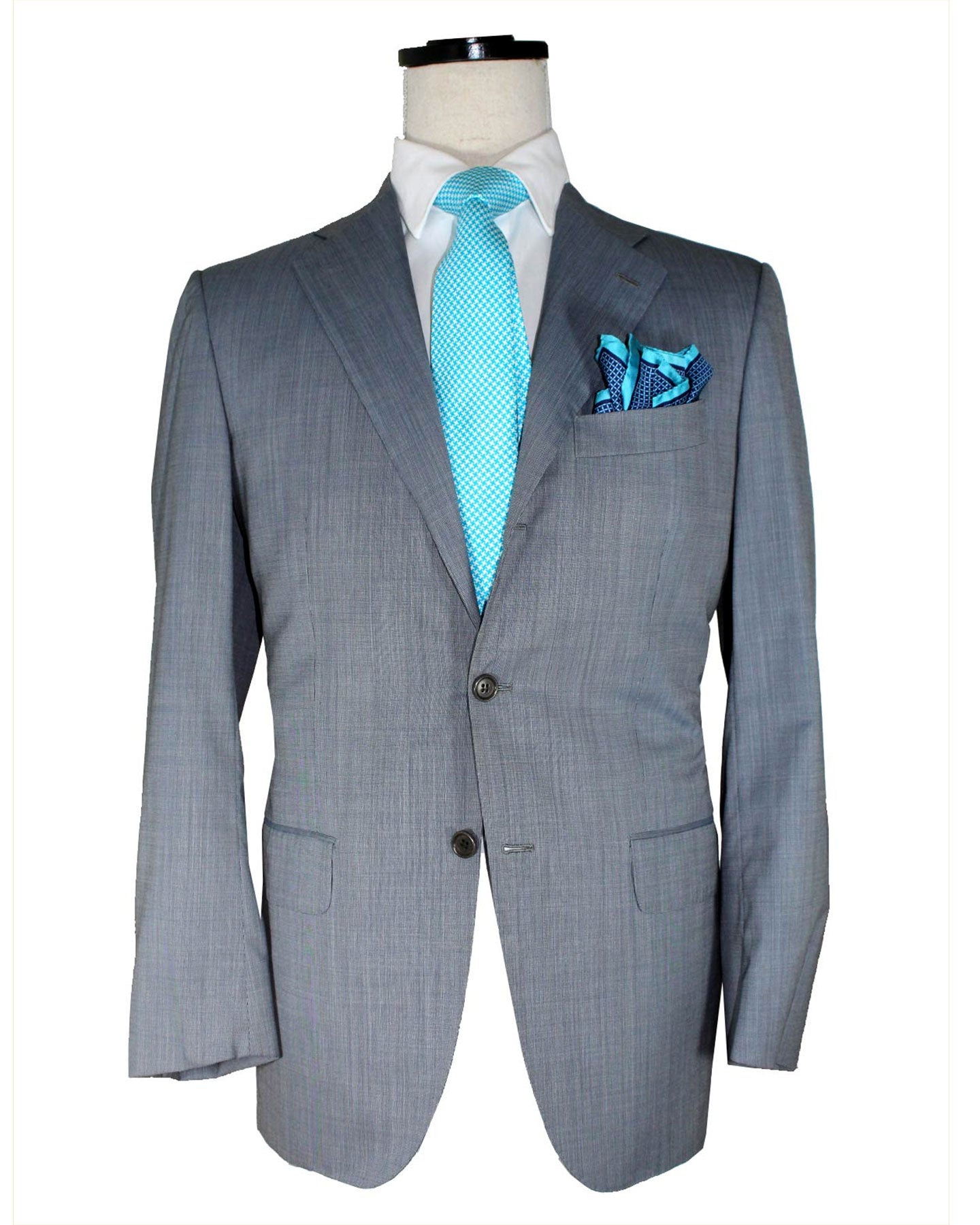 Kiton Suit Gray Blue 14 Micron Wool 