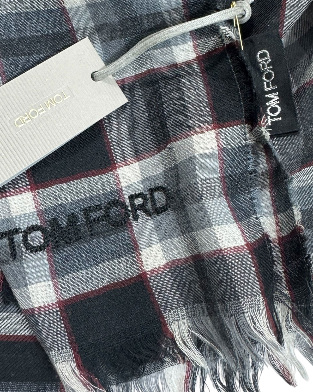 Tom Ford Wool Scarf Gray Check