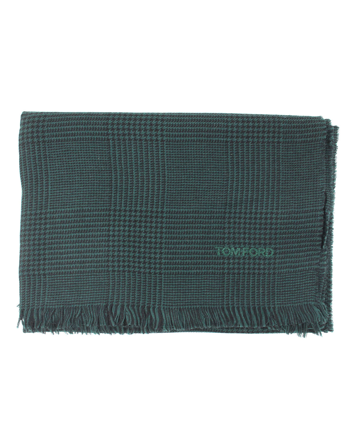 Tom Ford Wool Scarf Dark Green Plaid Check