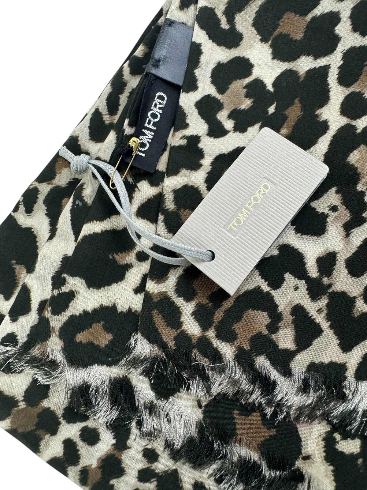 Tom Ford Scarf Beige Brown Black Leopard Design