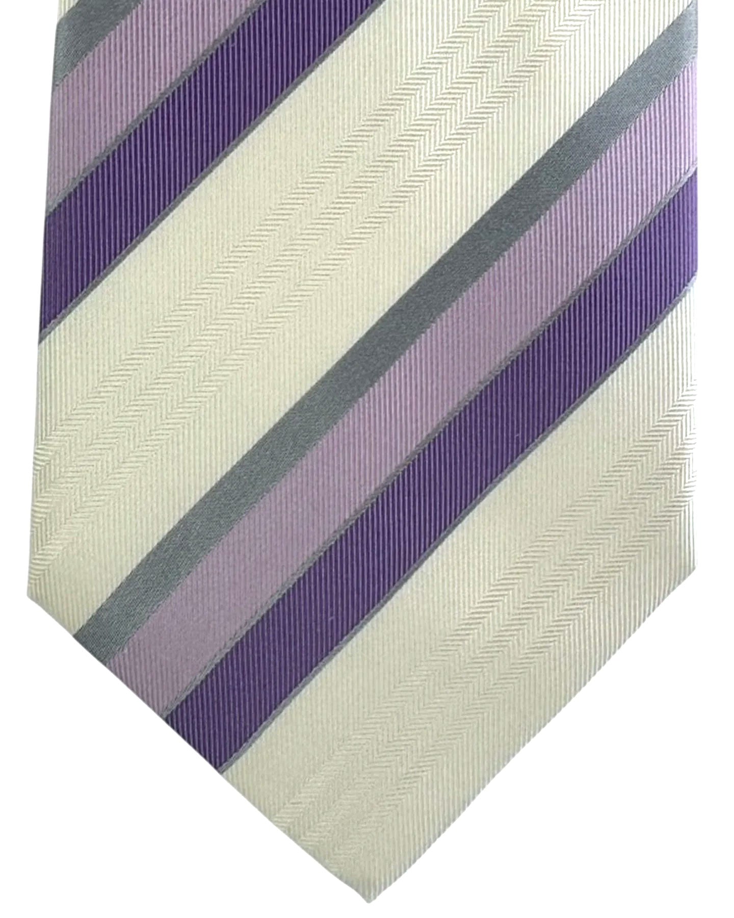 Valextra Silk White & Purple Striped Design - Wide Necktie