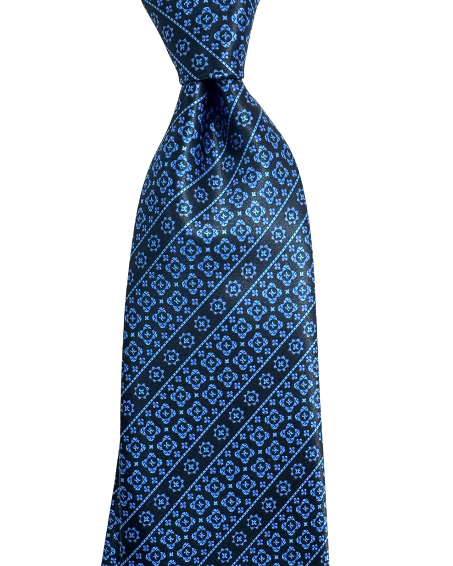 Stefano Ricci Tie Navy Blue Mini Flowers Stripes