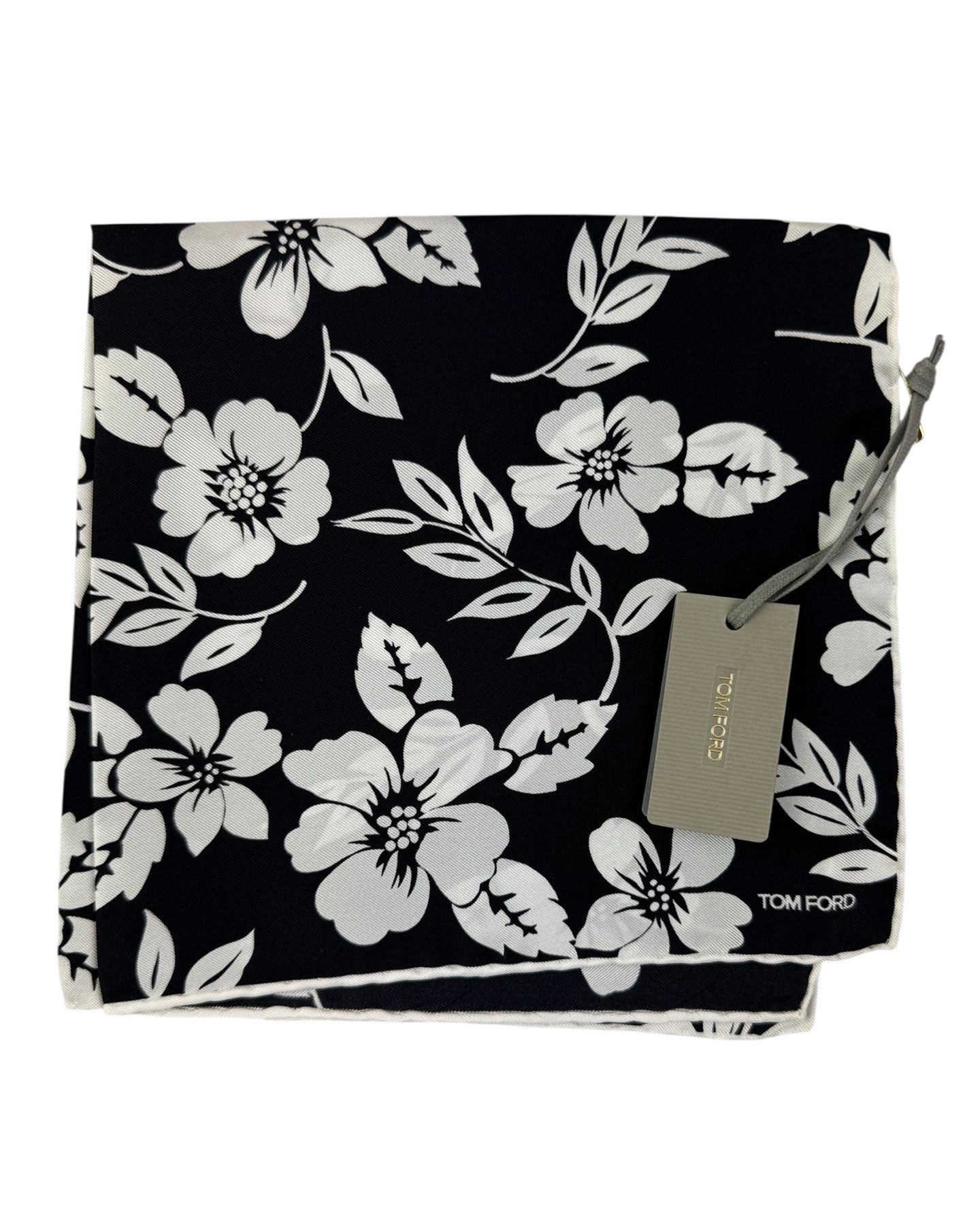Tom Ford Silk Pocket Square Black White Floral
