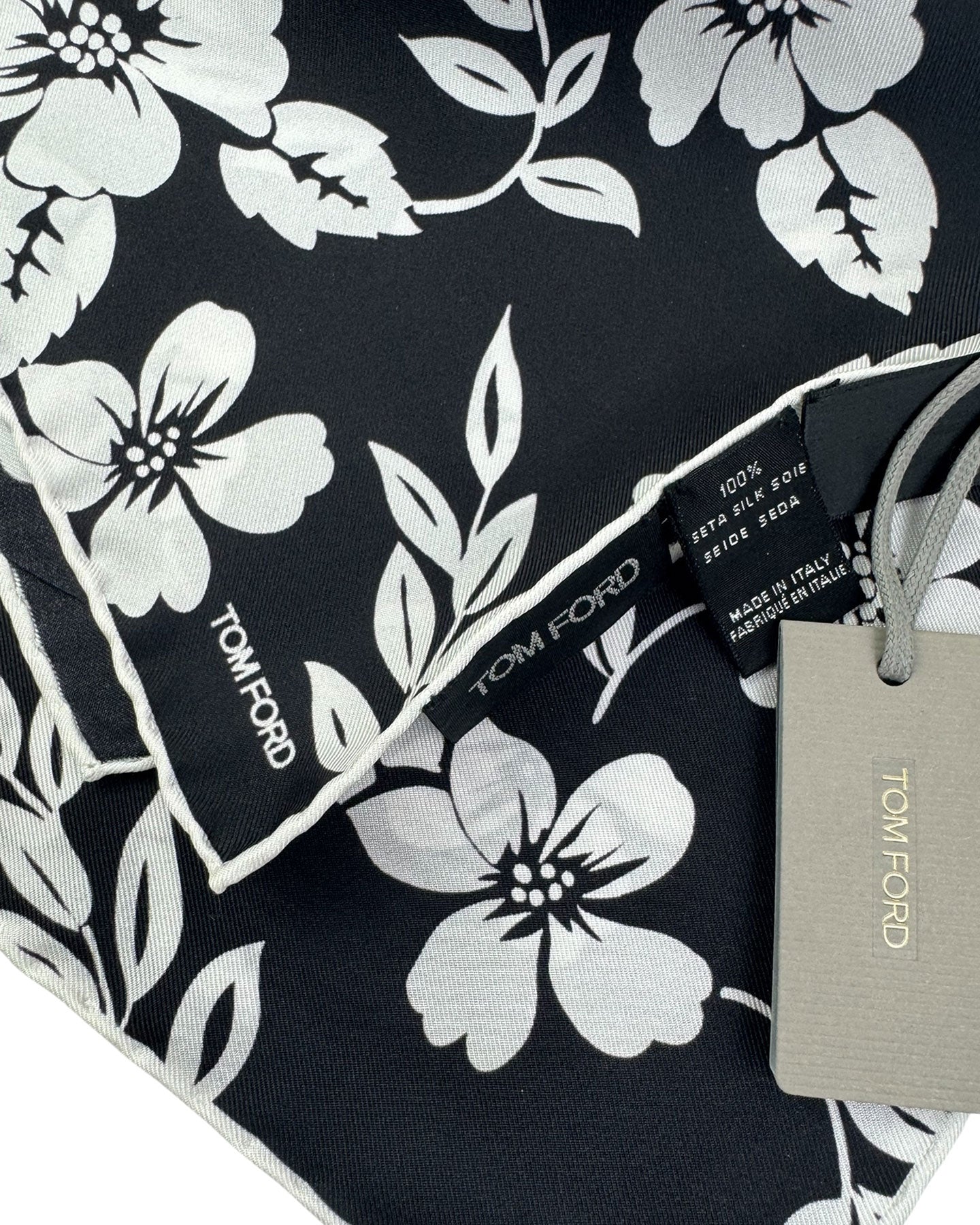 Tom Ford Silk Pocket Square Black White Floral