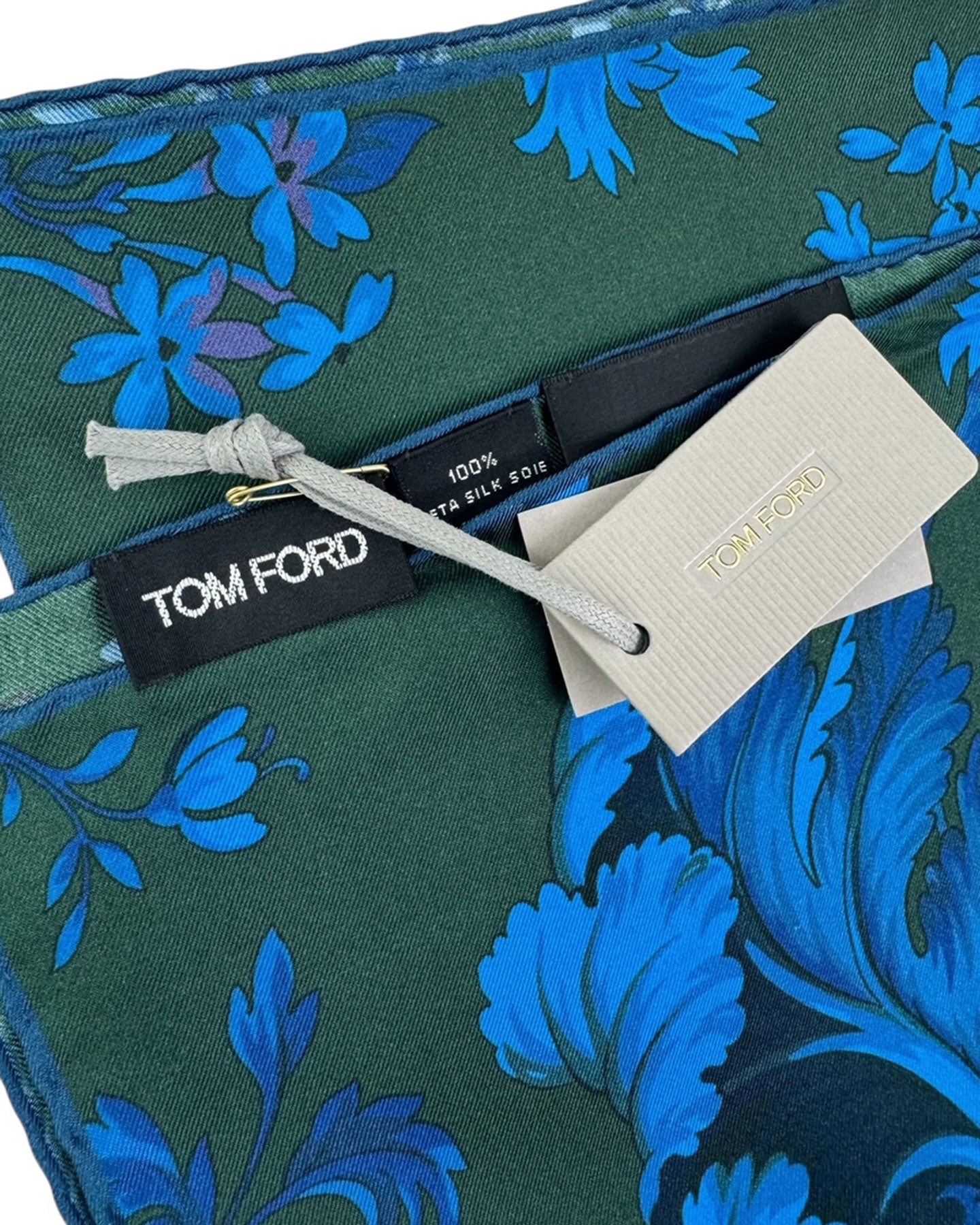 Tom Ford Pocket Square Green Royal Blue Floral