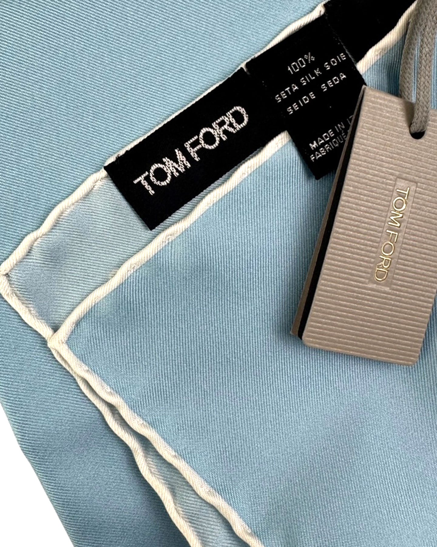 Tom Ford Pocket Square Sky Blue White Edge New
