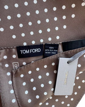 Tom Ford Silk Pocket Square Brown and White Polka Dot