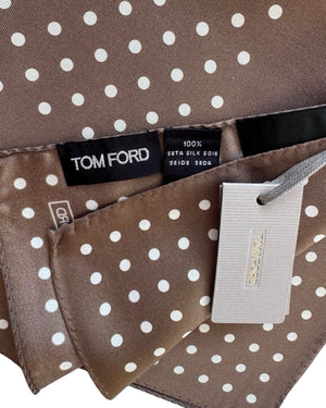 Tom Ford Silk Pocket Square Brown White Polka Dot