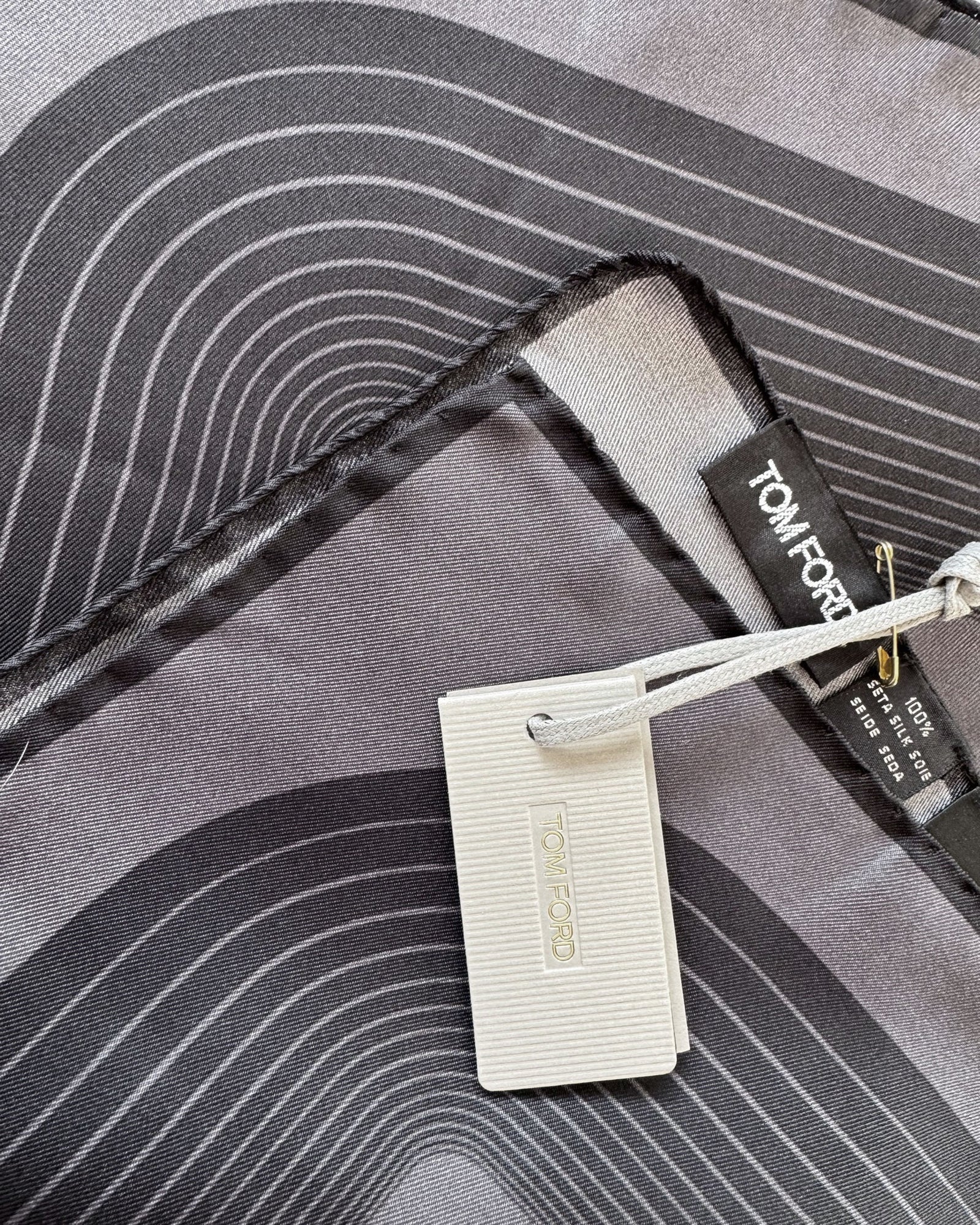 Tom Ford Silk Pocket Square Gray Stripe Frame