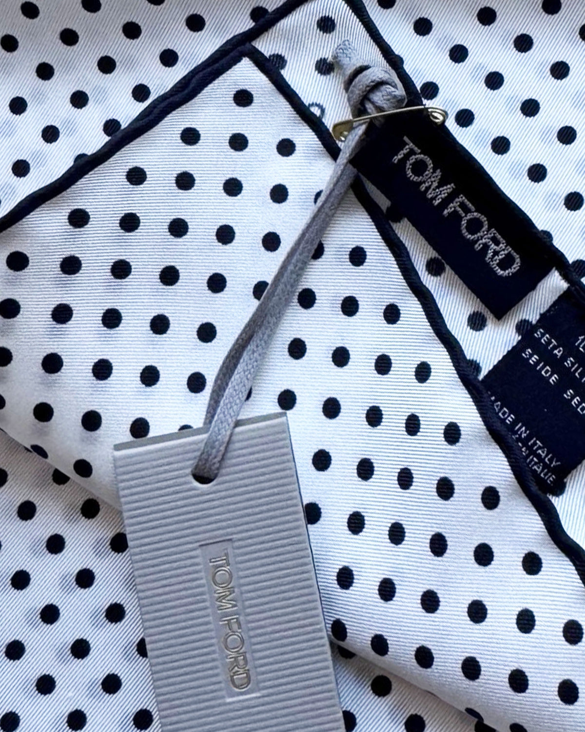 Tom Ford Silk Pocket Square White Dots