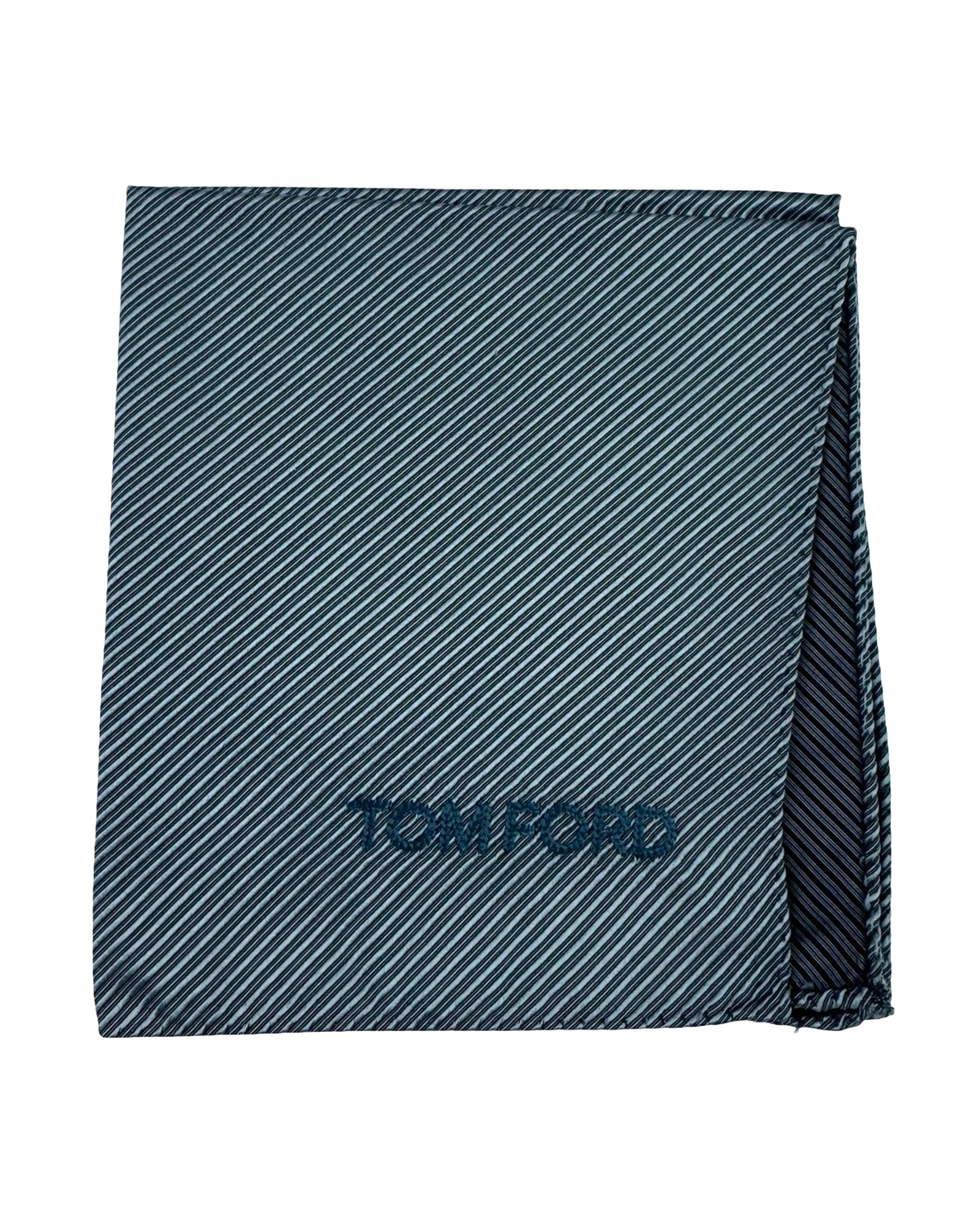 Tom Ford Silk Pocket Square Gray Metal Blue Grosgrain