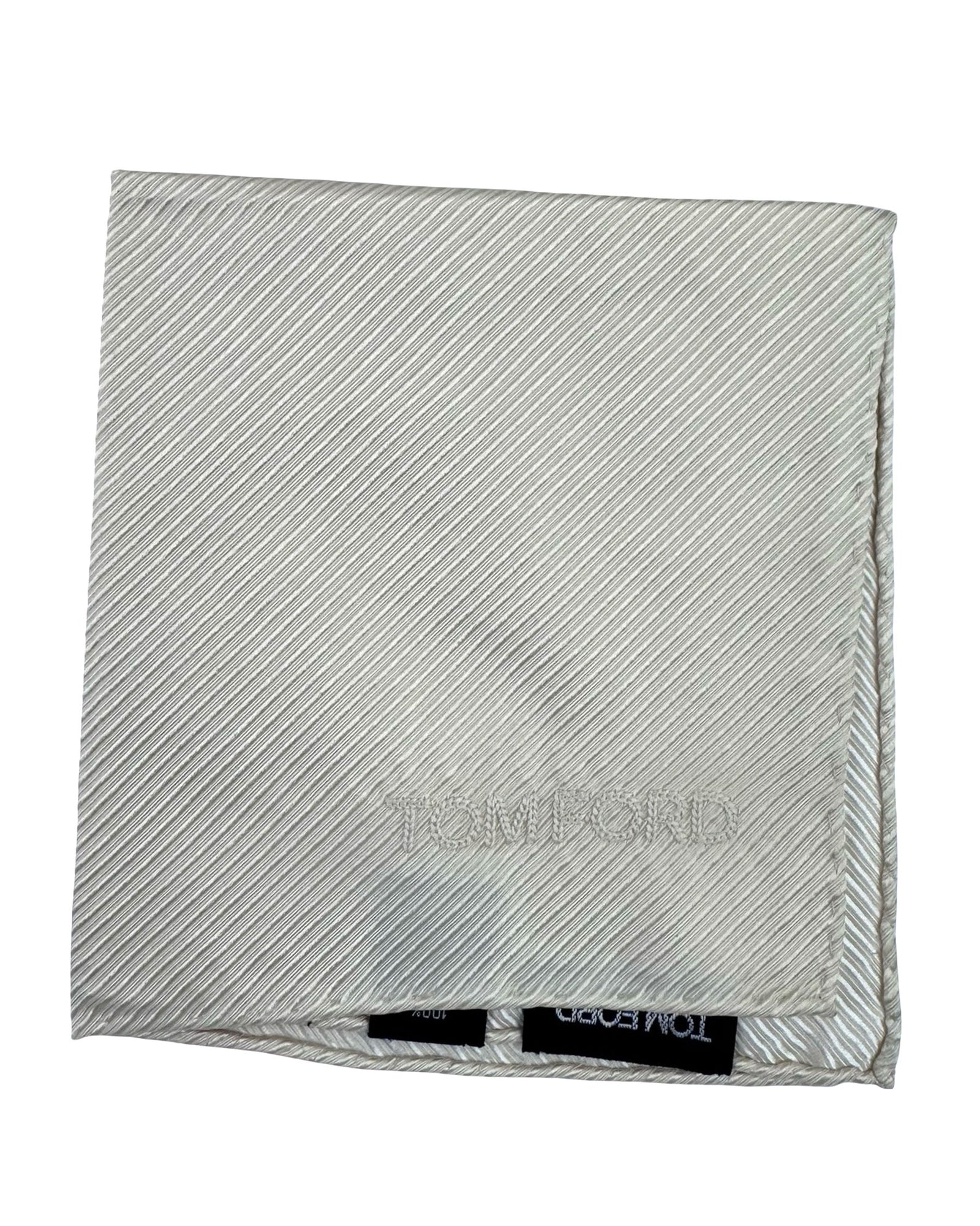 Tom Ford Silk Pocket Square Silver Grosgrain
