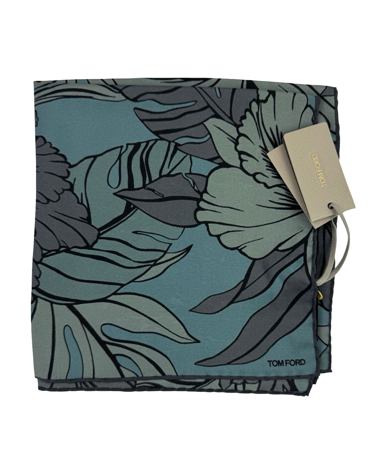 Tom Ford Silk Pocket Square Metal Gray Floral