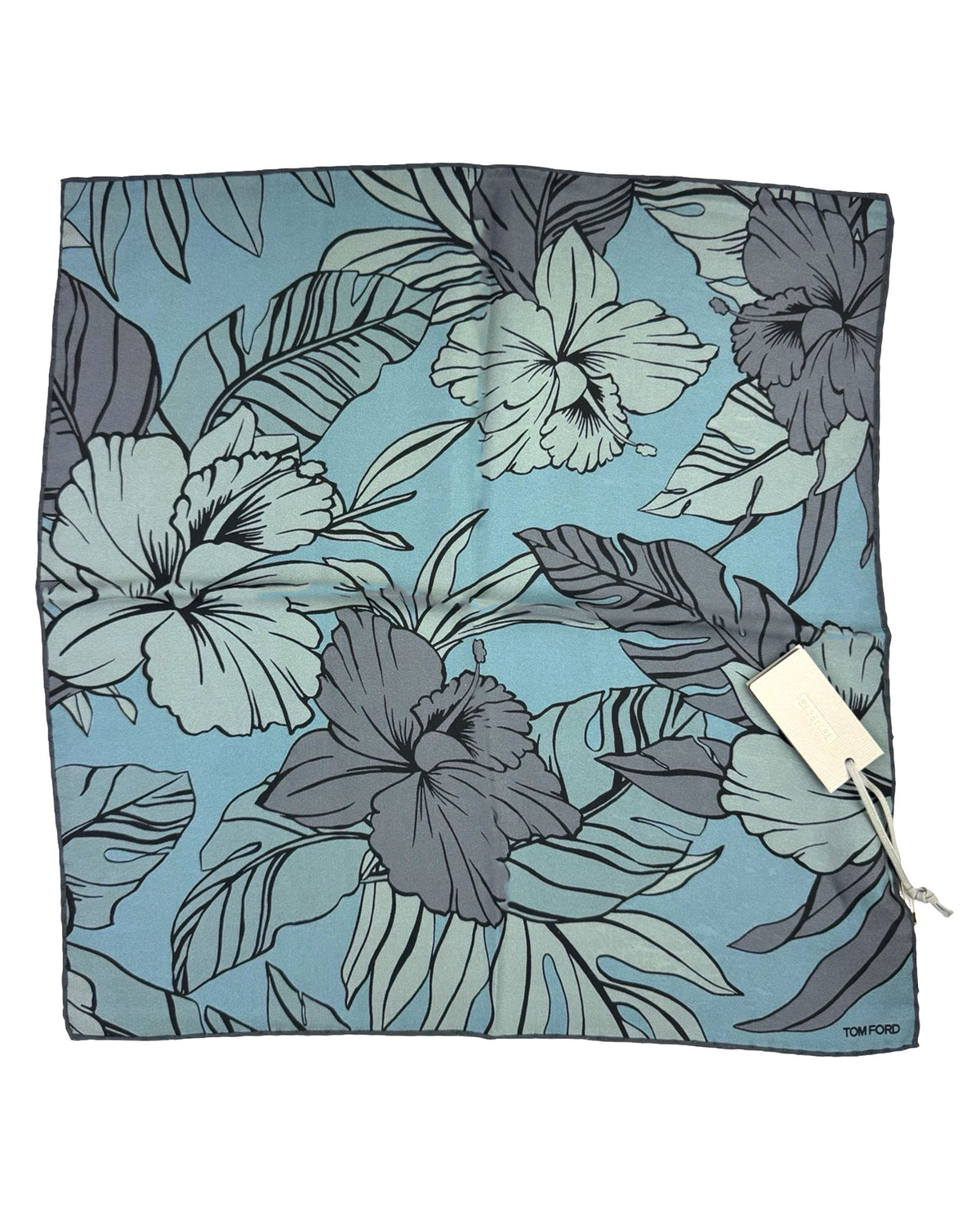 Tom Ford Silk Pocket Square Metal Gray Floral