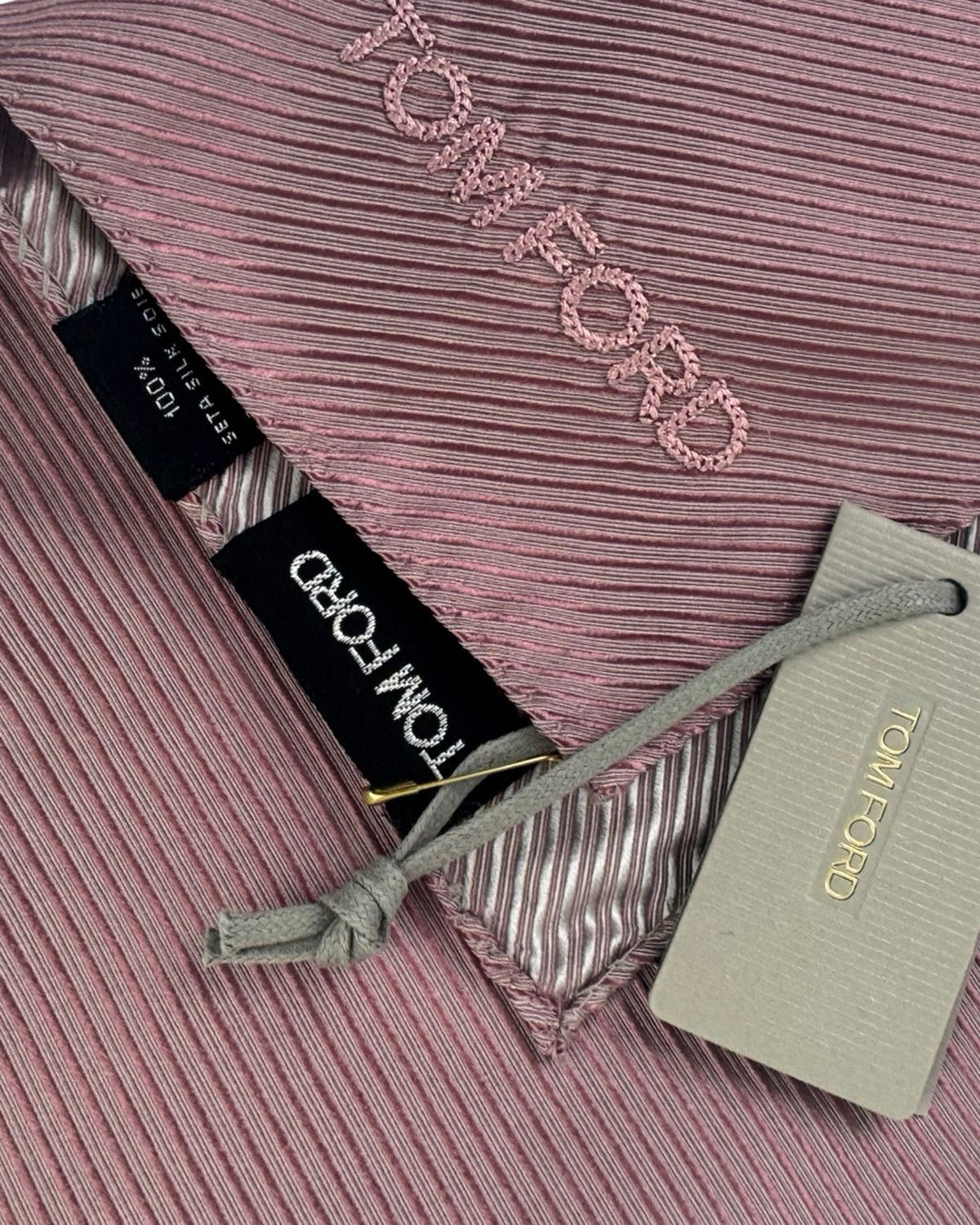 Tom Ford Silk Pocket Square Dust Pink Grosgrain SALE