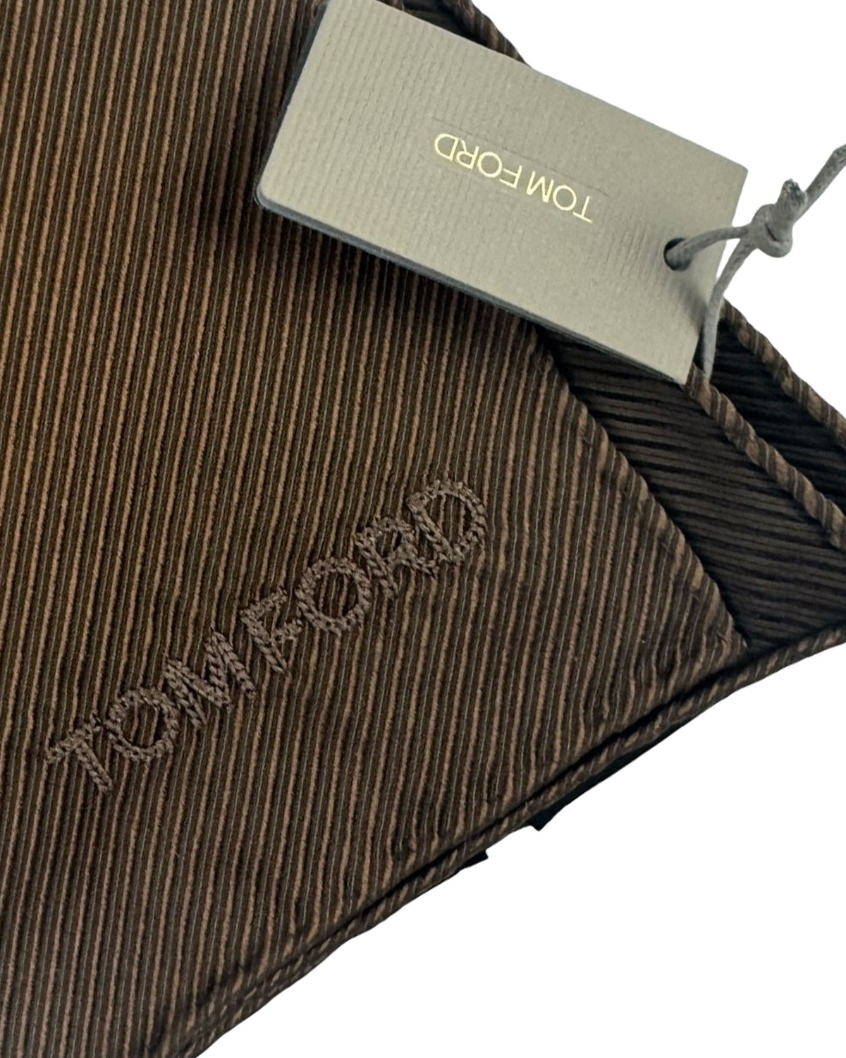 Tom Ford Silk Pocket Square Brown Grosgrain