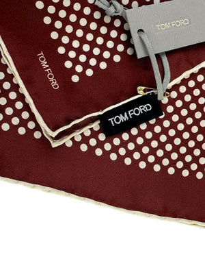 Tom Ford Silk Pocket Square Brown White Polka Dots