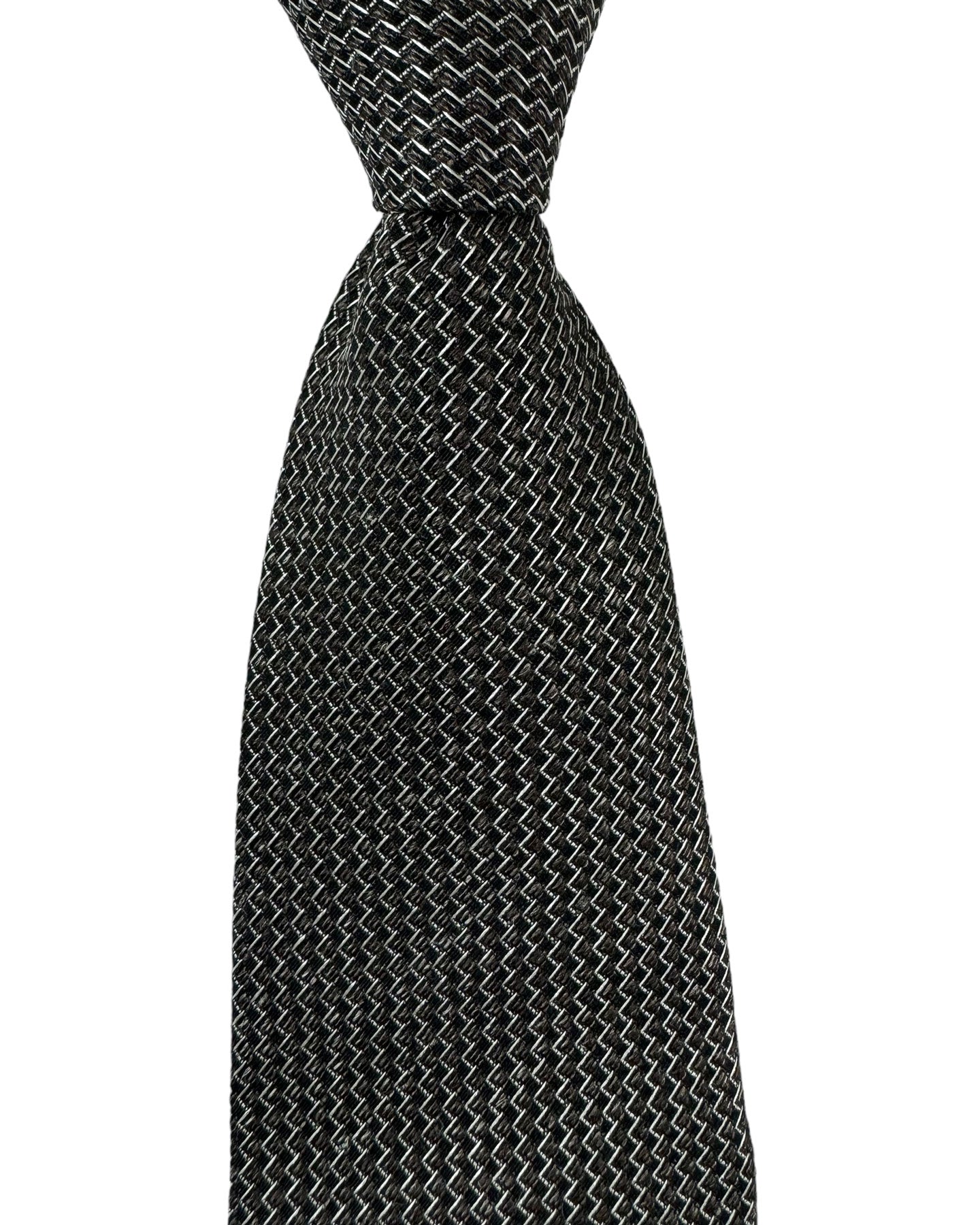 Tom Ford Silk Necktie Black Silver Zig Zag