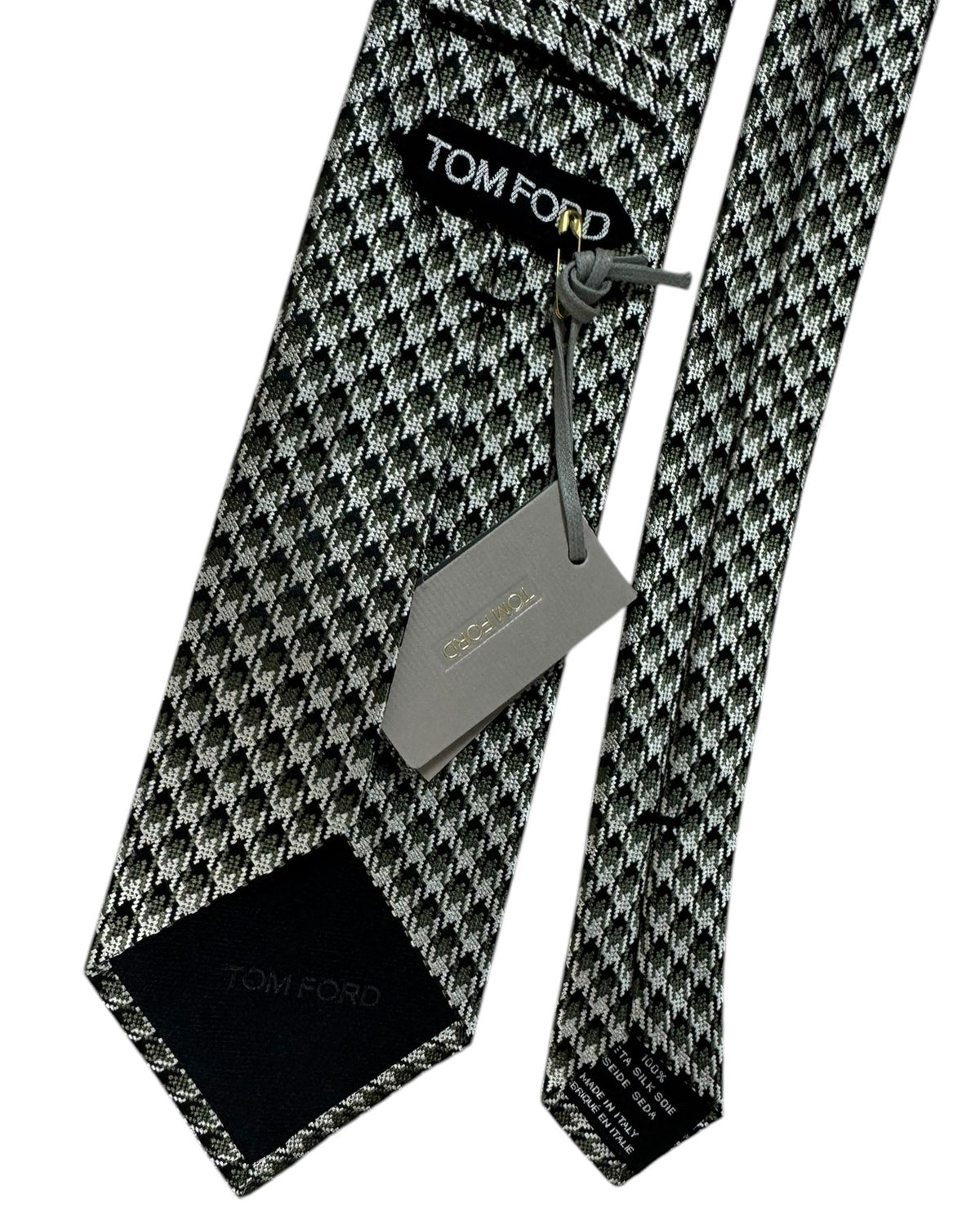 Tom Ford Necktie Forest Green Black Silver Houndstooth