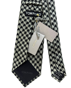 Tom Ford Tie Black Gray Silver Houndstooth Design