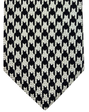 Tom Ford Tie Black Gray Silver Houndstooth Design