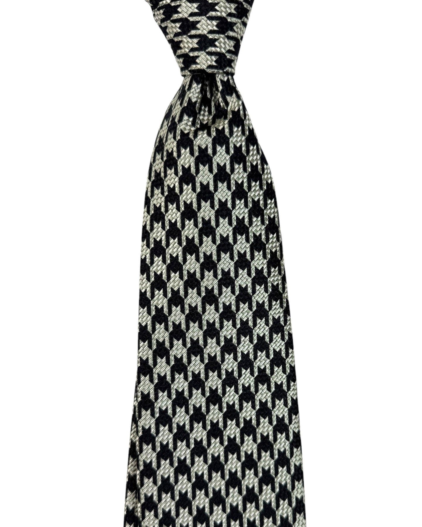Tom Ford Tie Black Gray Silver Houndstooth Design