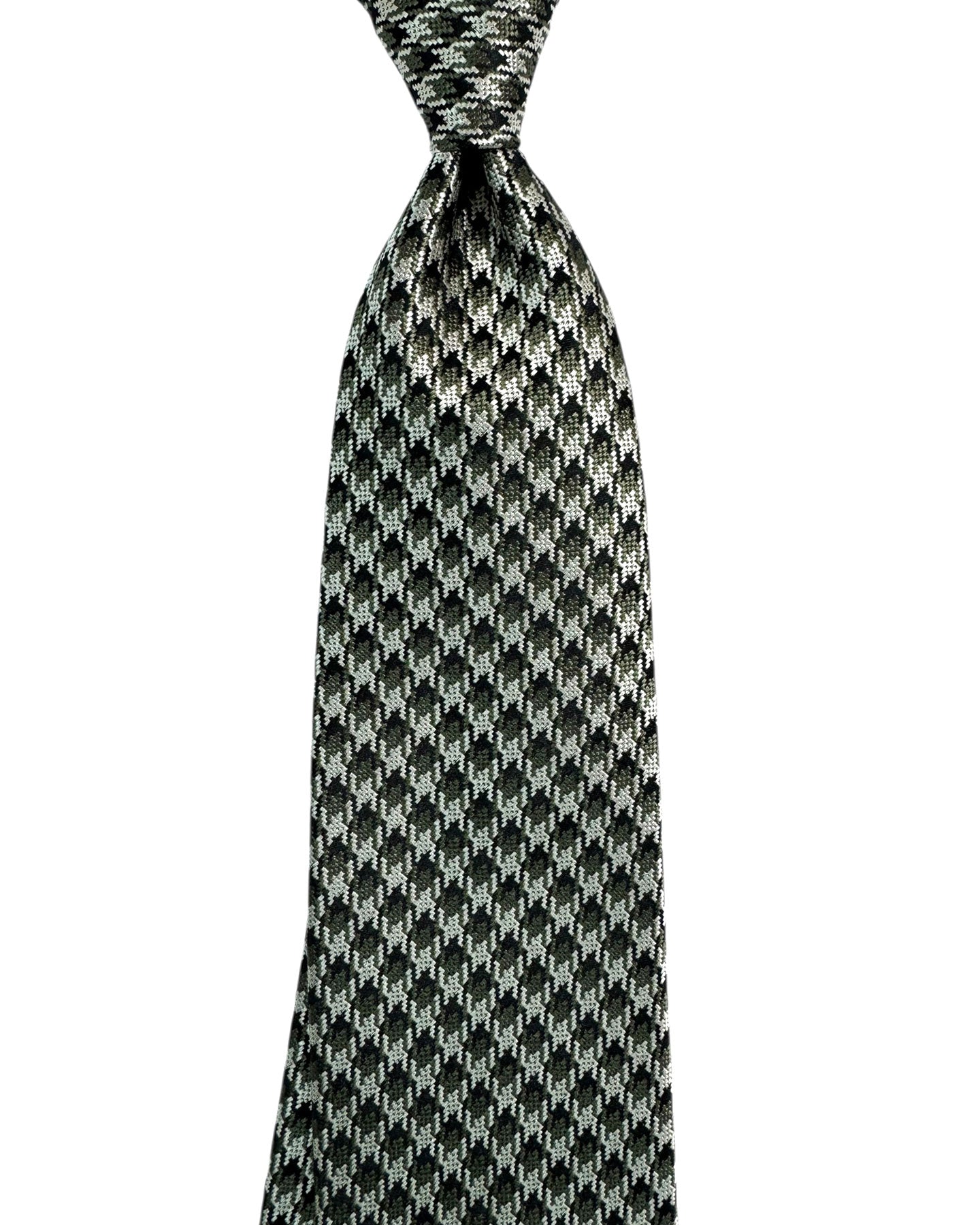 Tom Ford Tie Black Silver Forest Green Houndstooth