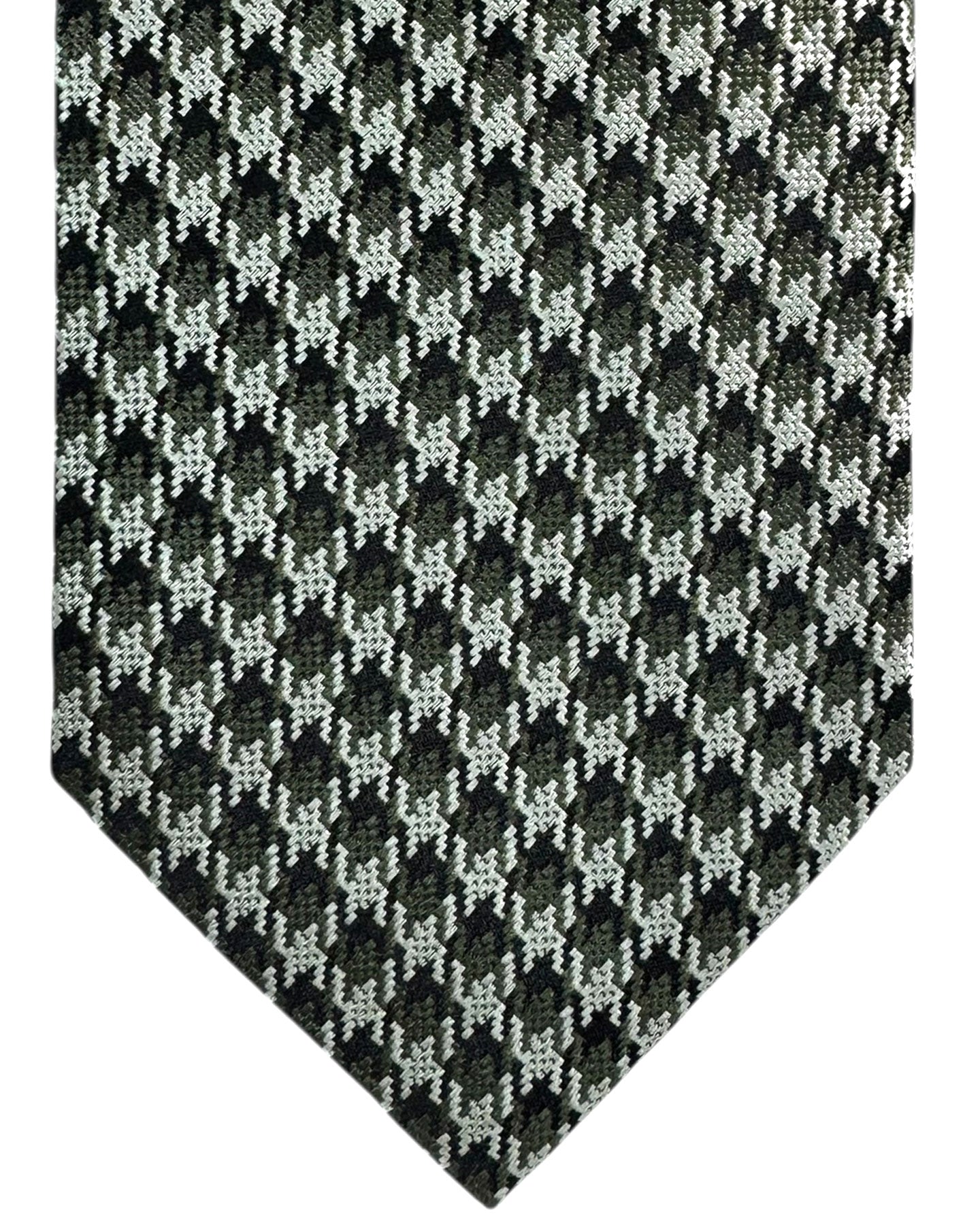 Tom Ford Tie Black Silver Forest Green Houndstooth