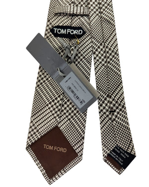 Tom Ford Silk Tie Brown Beige Check Plaid