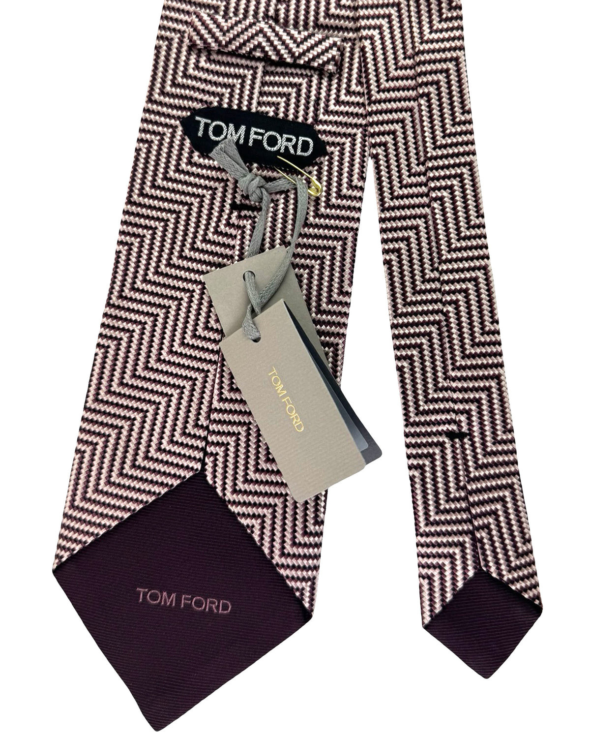 Tom Ford Tie Silver Brown Herringbone - Wide Necktie