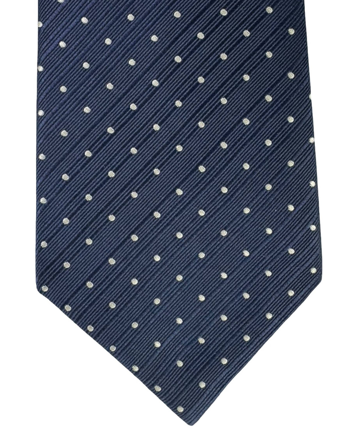 Tom Ford Silk Tie Dark Blue Silver Polka Dots
