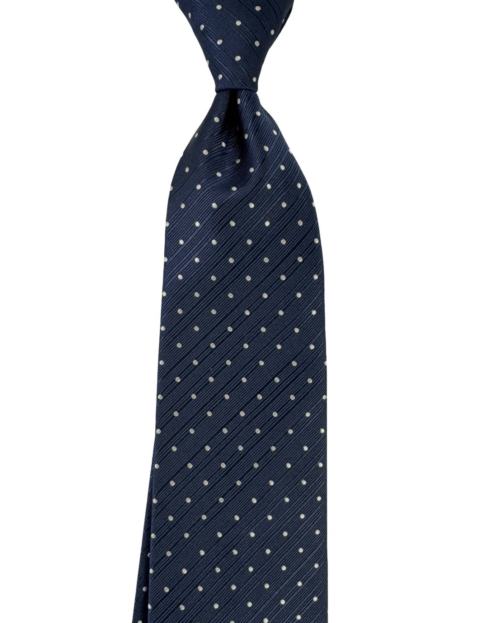 Tom Ford Silk Tie Dark Blue Silver Polka Dots
