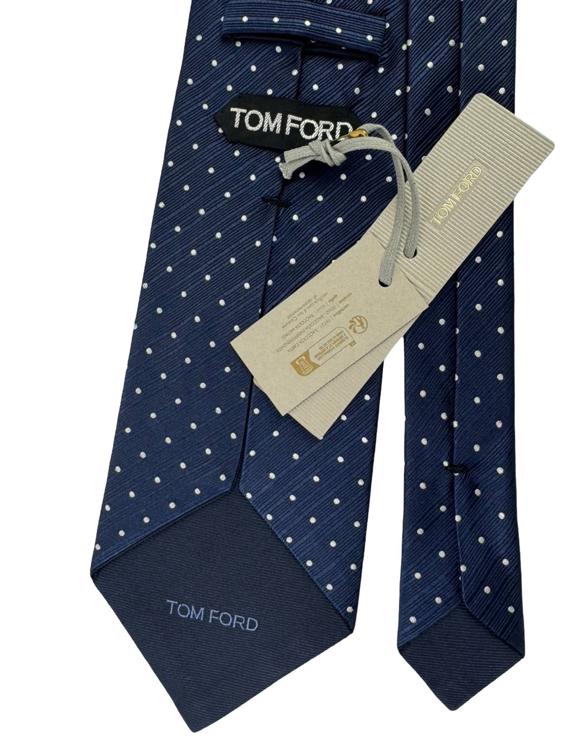 Tom Ford Silk Tie Dark Blue Silver Polka Dots