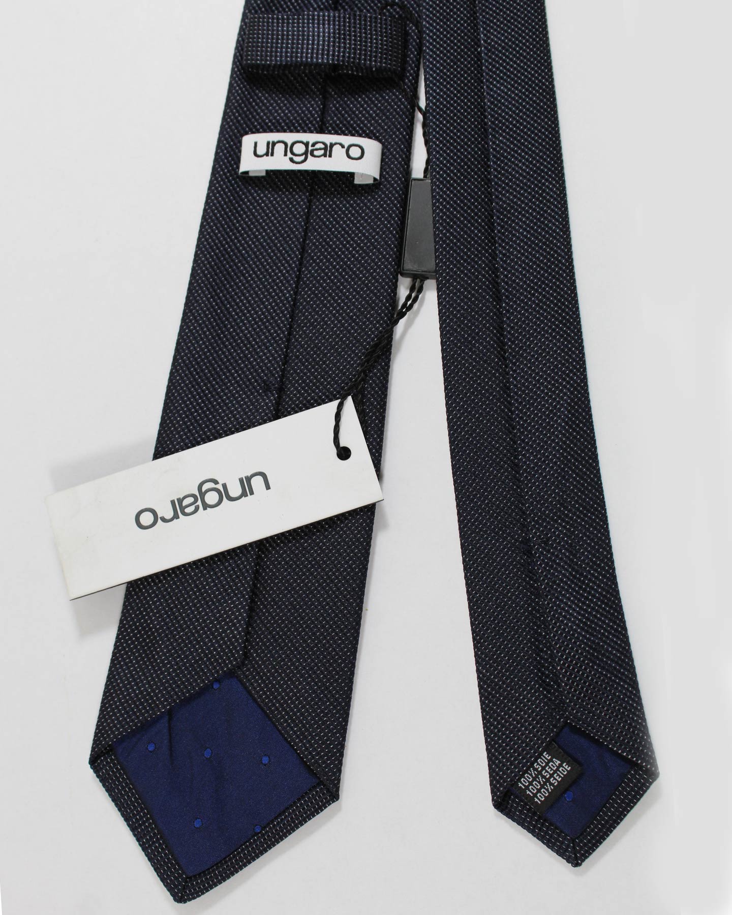 Ungaro Silk Tie Midnight Blue Silver