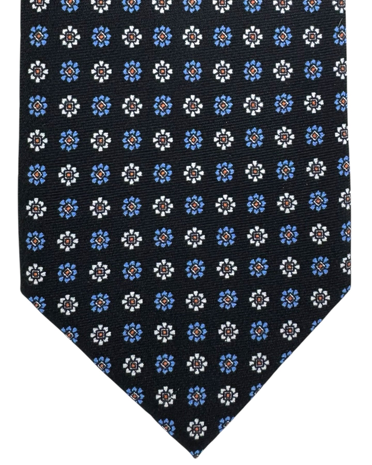 Massimo Valeri 11 Fold Tie Navy Blue Mini Flowers Design - Sartorial Elevenfold Necktie