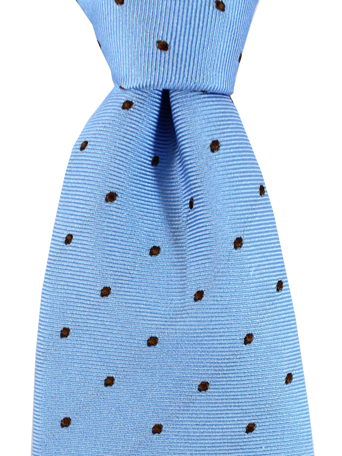 Massimo Valeri Extra Long Tie Sky Blue Brown Dots Hand Made In Italy
