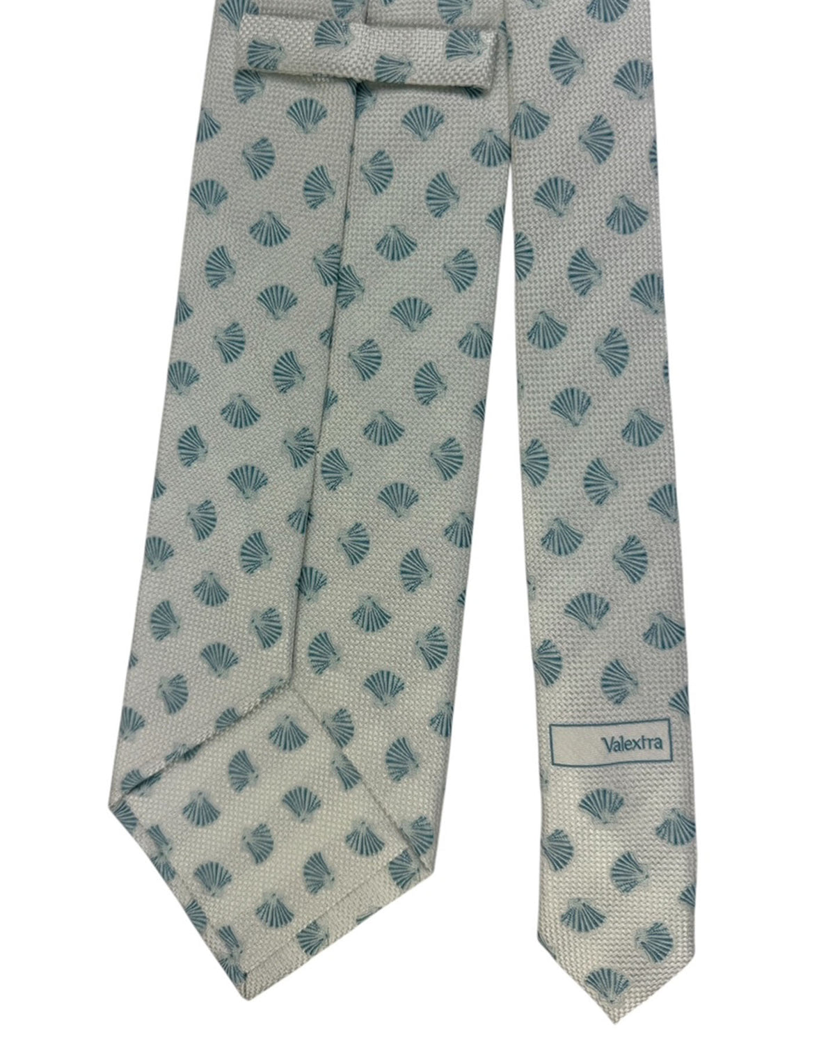 Valextra Silk Tie White With Teal Shell Pattern - Wide Necktie