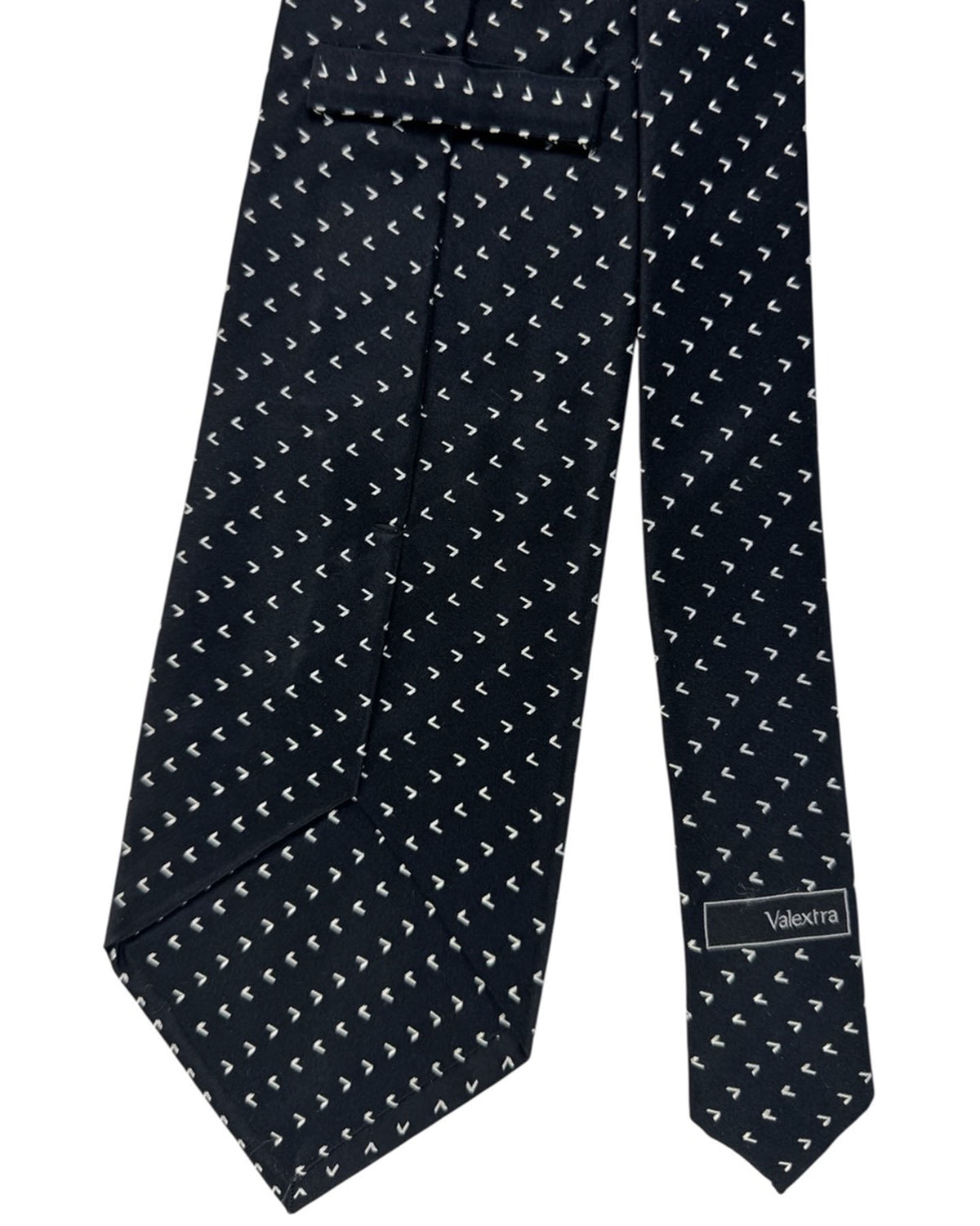 Valextra Silk Tie Navy With White Directional Arrows - Wide Necktie