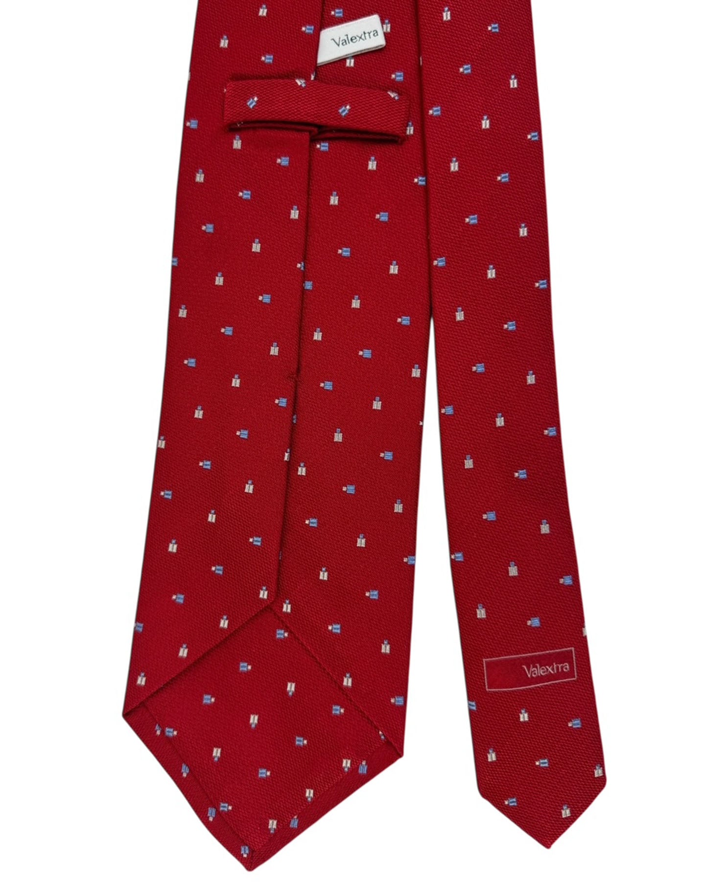 Valextra Silk Tie Red Tie With Blue And White Bottle Design - Wide Necktie