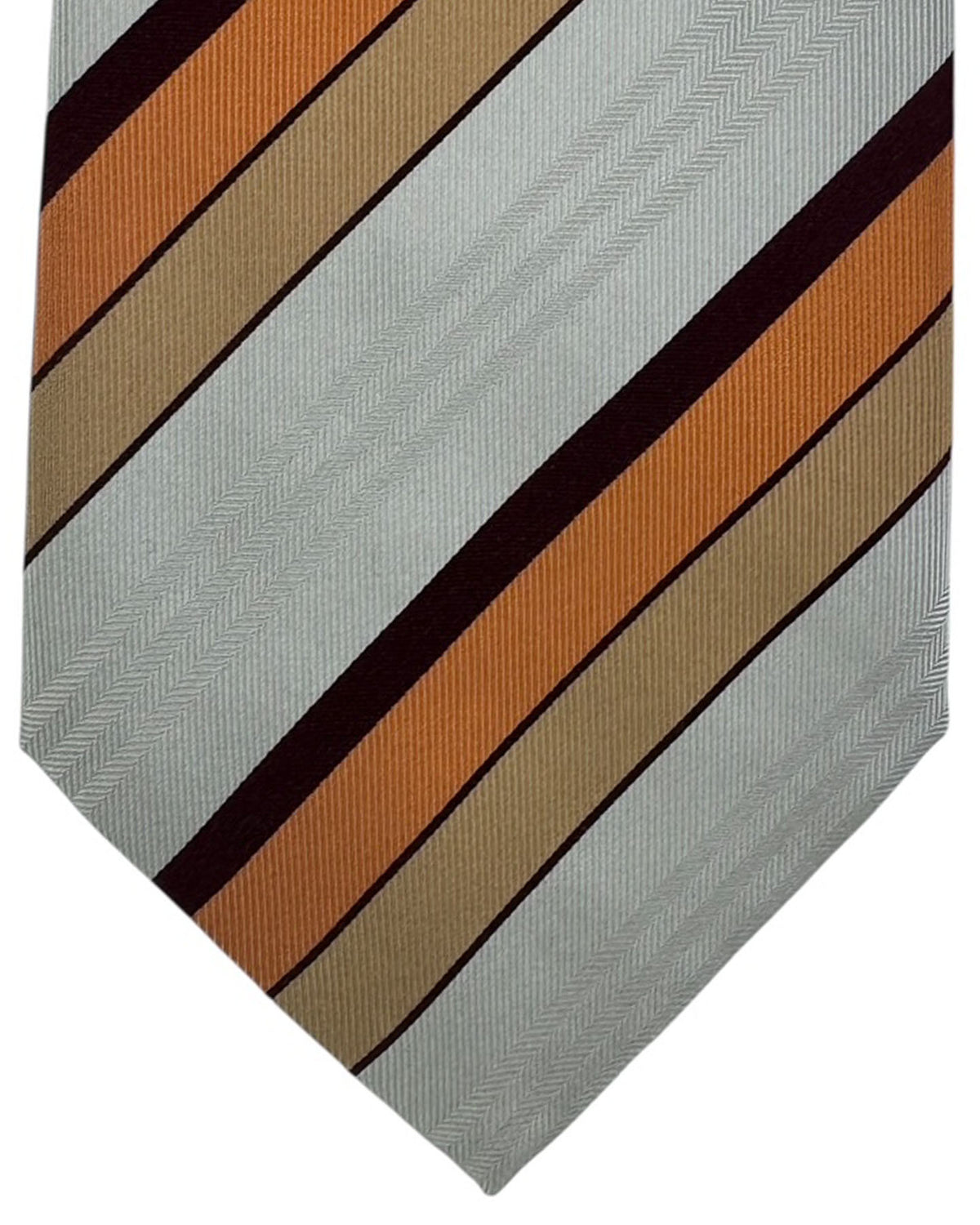 Valextra Silk Tie Orange Silver Stripes - Wide Necktie FINAL SALE