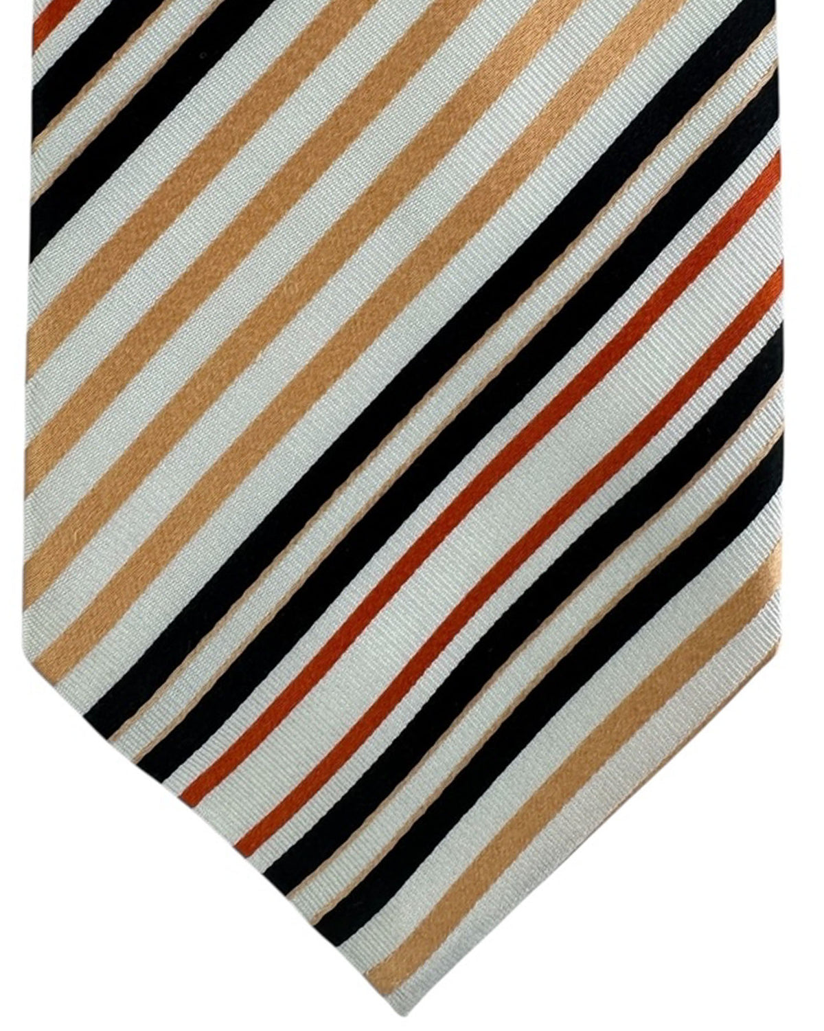 Valextra Silk Tie White-Silver Peach Black Stripe - Wide Necktie SALE