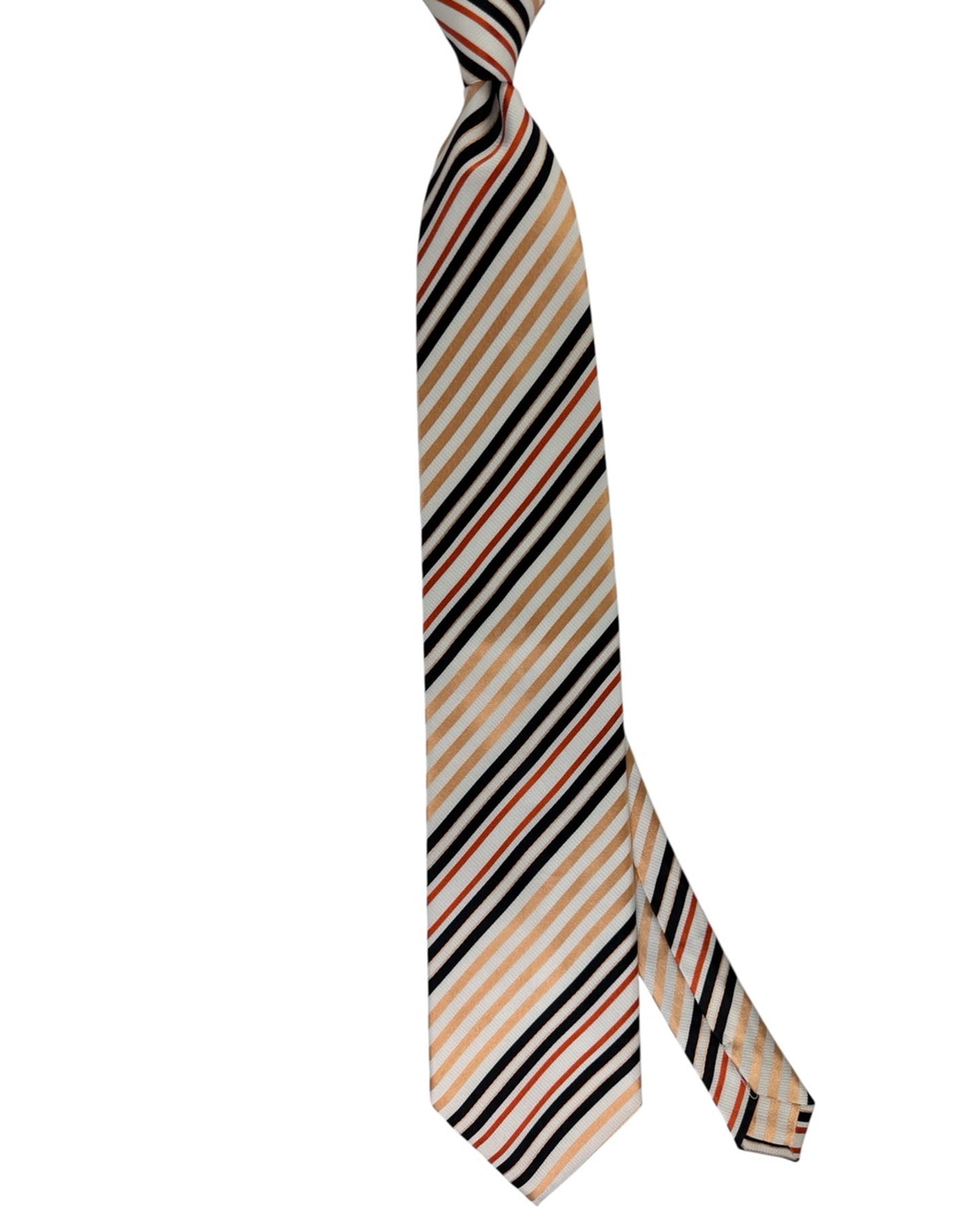 Valextra Silk Tie White-Silver Peach Black Stripe - Wide Necktie SALE
