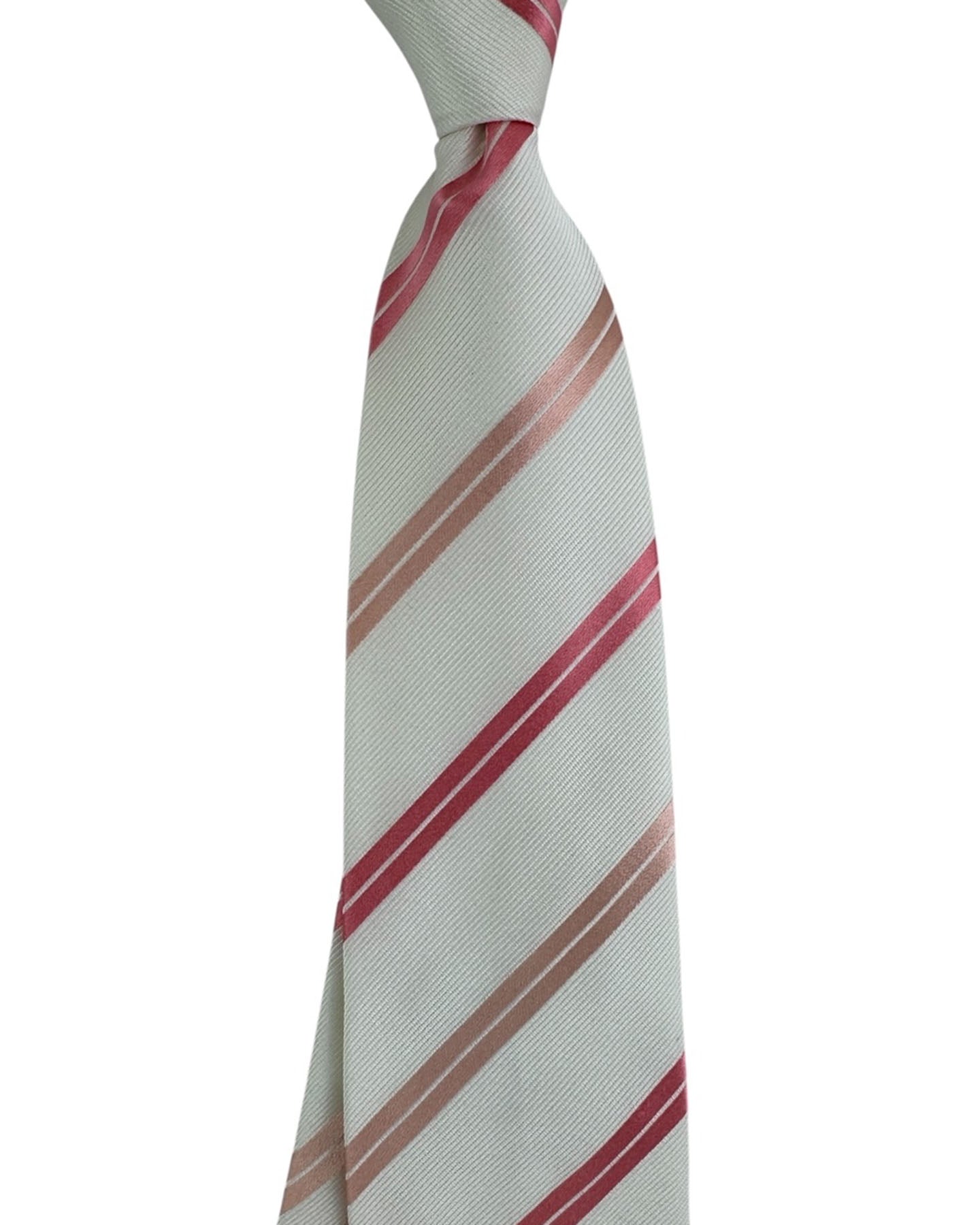 Valextra Silk Tie White-Silver Pink Stripe - Wide Necktie