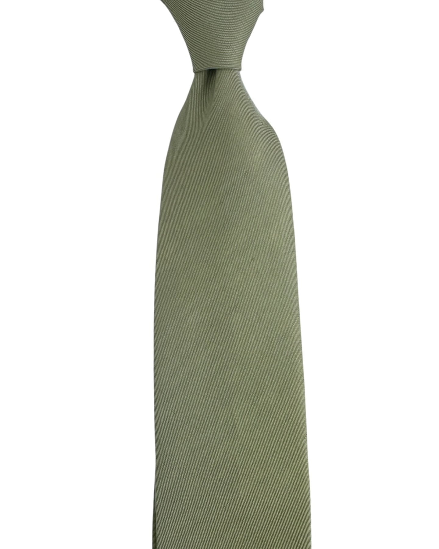 Valextra Silk Tie Solid Sage Green Twill Design - Wide Necktie