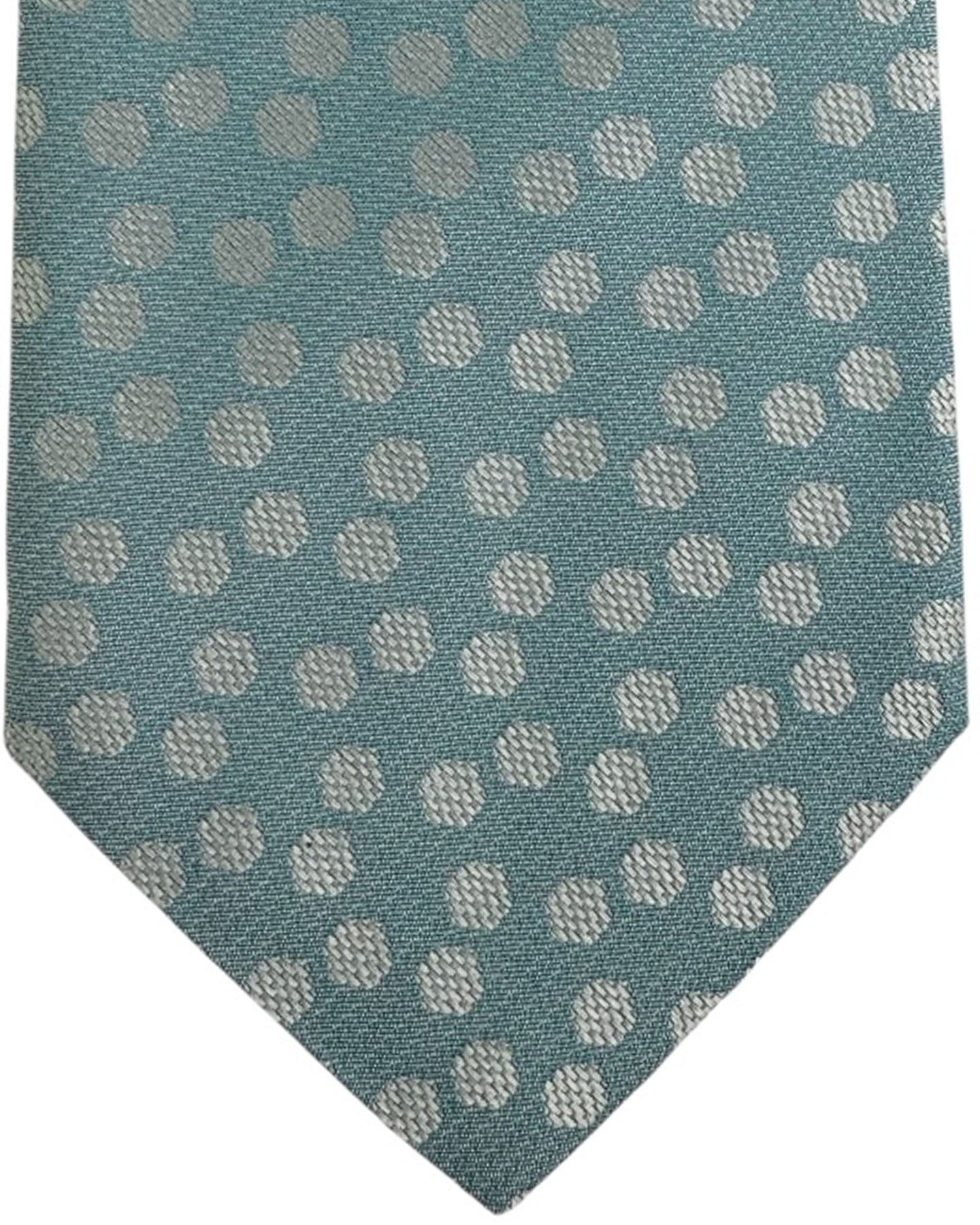 Valextra Silk Tie Aqua With Silver Polka Dots - Wide Necktie SALE