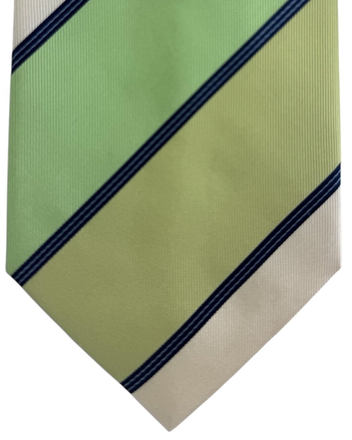 Valextra Tie Lime Green Navy Stripes Design - Wide Necktie