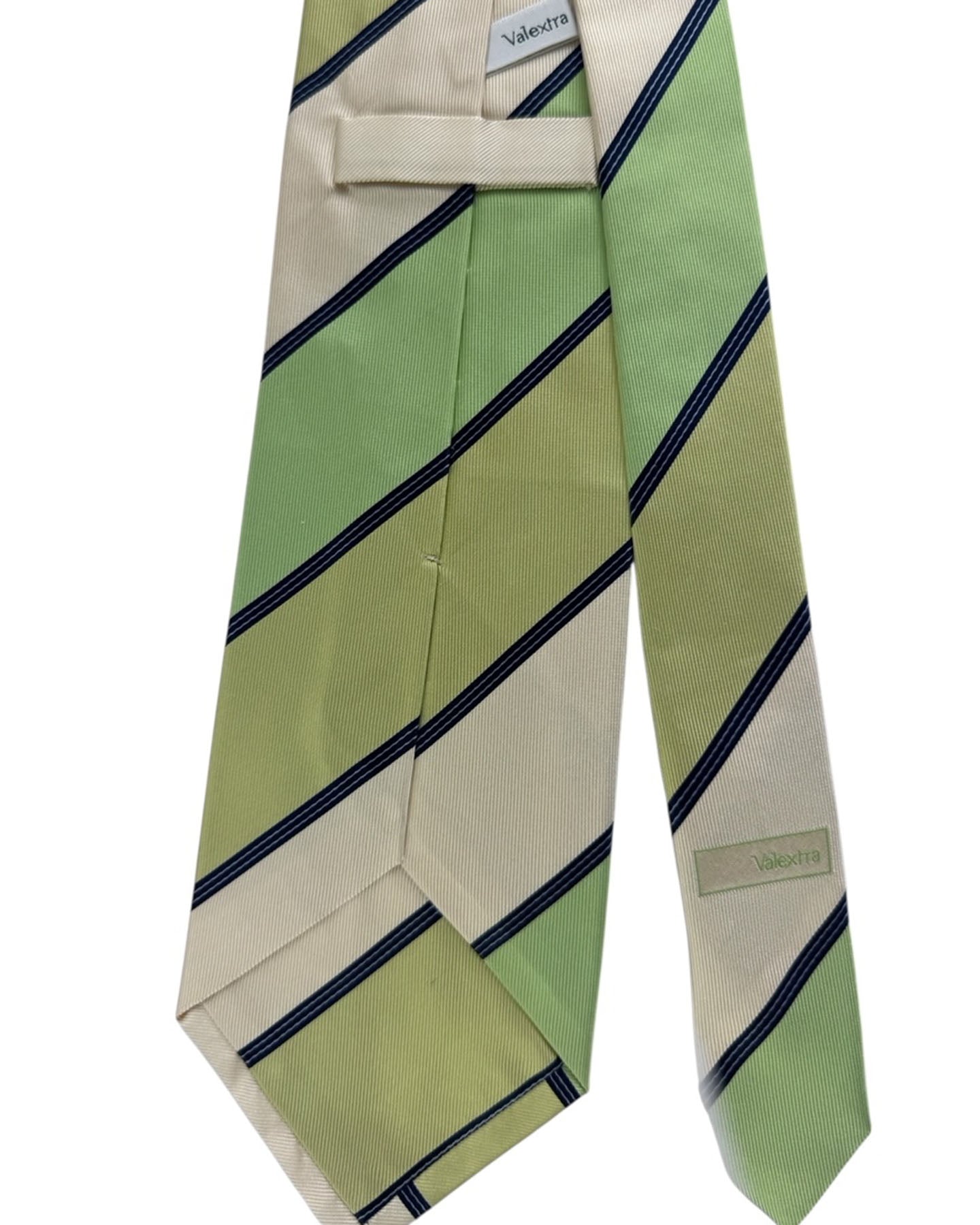 Valextra Tie Lime Green Navy Stripes Design - Wide Necktie FINAL SALE